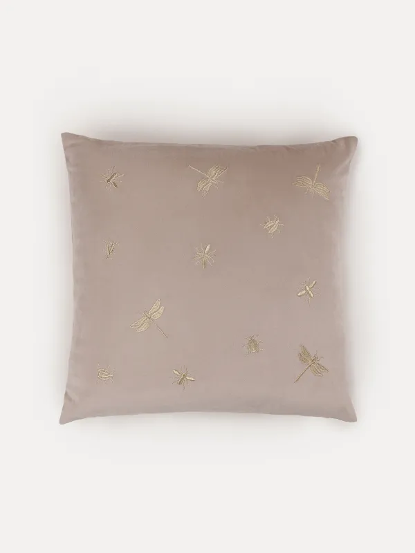 Decorative pillow, 45x45 cm, corduroy, light beige, Dragonflies and beetles, Bugs, image-0