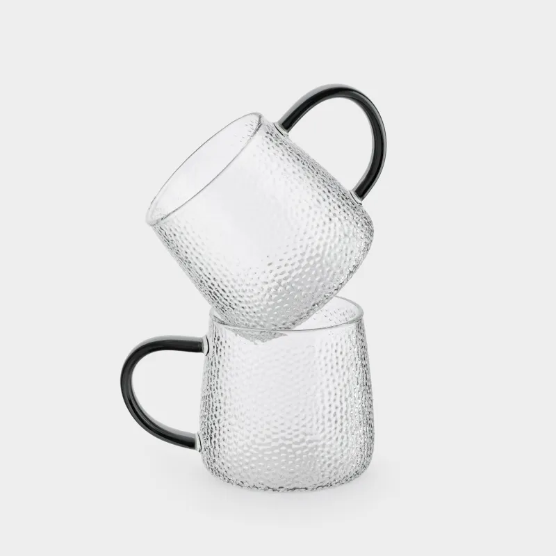Mug, 340 ml, 2 pcs, glass B, with gray handle, Dawned
