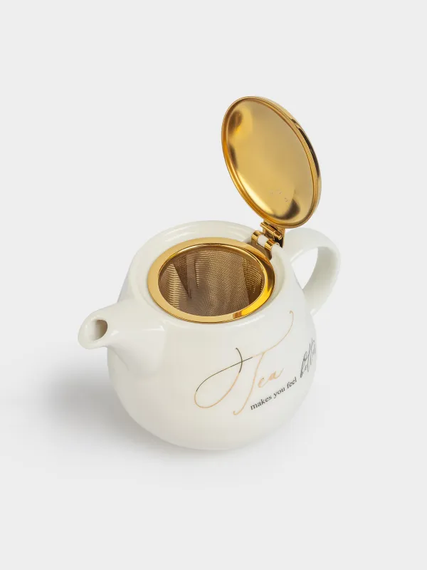 Teapot, 500 ml, porcelain P / steel, milky golden, Crumpled effect, Crumple kitchen, image-2