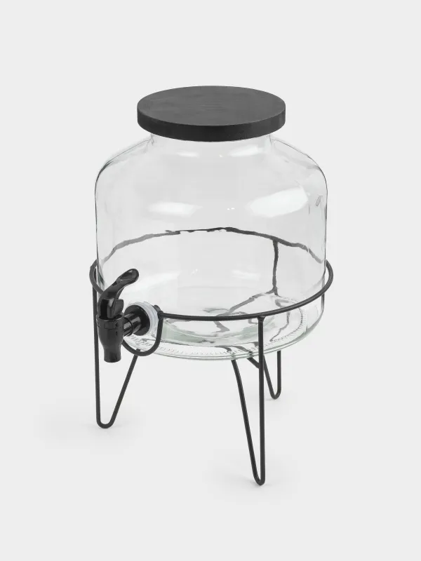 Beverage dispenser, 5,2 l, on stand, glass / metal, black, Loft, image-3