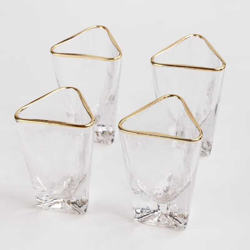 Drinking glass, 40 ml, 4 pcs, glass, golden edging, Triangle Gold, image-1