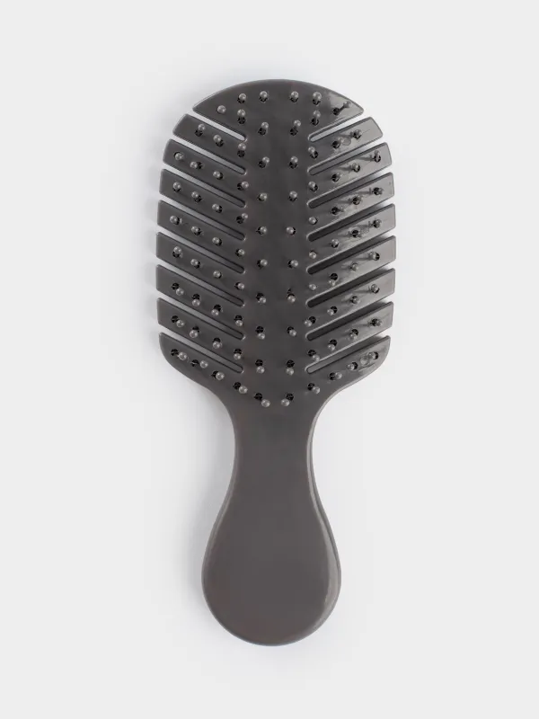 Hair massage comb, 14 cm, travel, plastic, gray, Demo, image-0