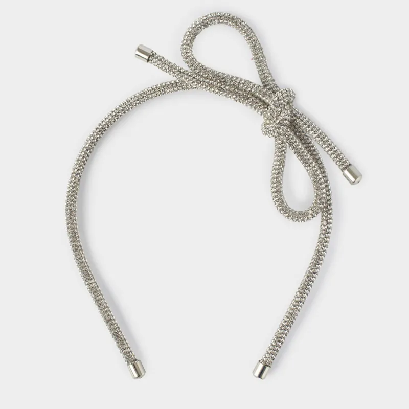 Hair band, 12x14 cm, metal / rhinestones, silver, Jewelry crystal