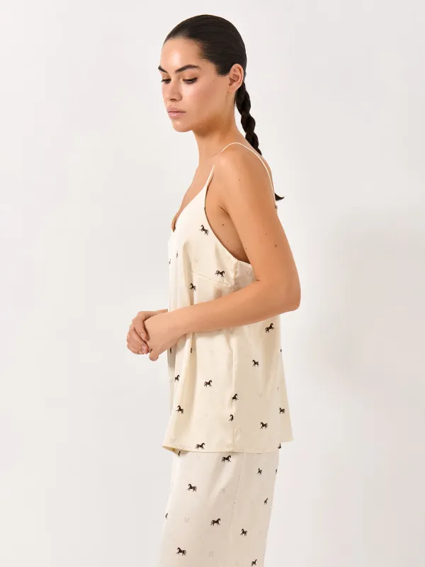 Women's top, homewear, size L, with straps, polyester / elastane, milky, Horses, Luanne, image-2