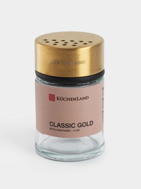 Spice container, 9 cm, with large holes, glass / steel, golden, Classic gold, image-3