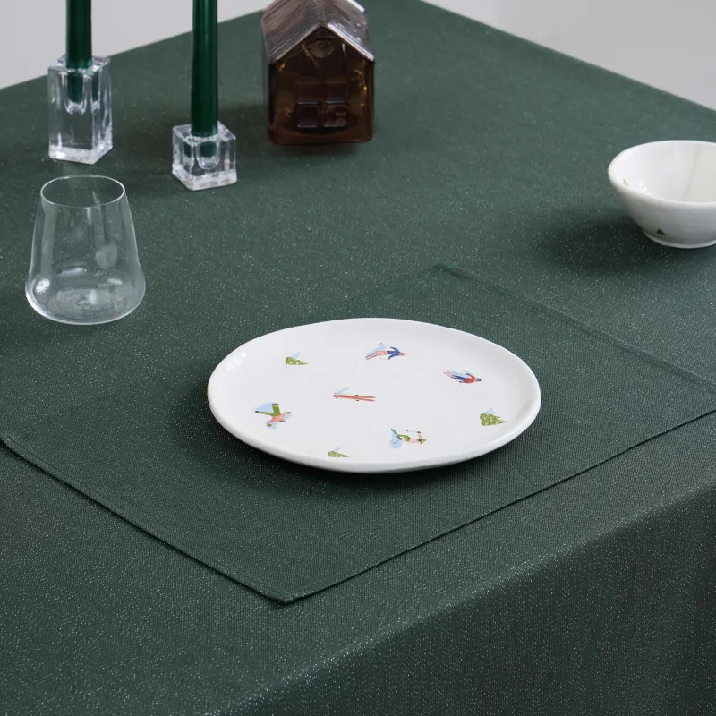 Placemat, 30x45 cm, polyester, rectangular, dark green, Green speckled
