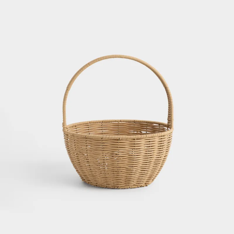 Storage basket, 29x32 cm, wicker, with handle, plastic, round, beige, Twig