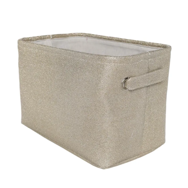 Storage basket, 34x24x24 cm, with handles, Polyester, Rectangular, Golden, Ideally