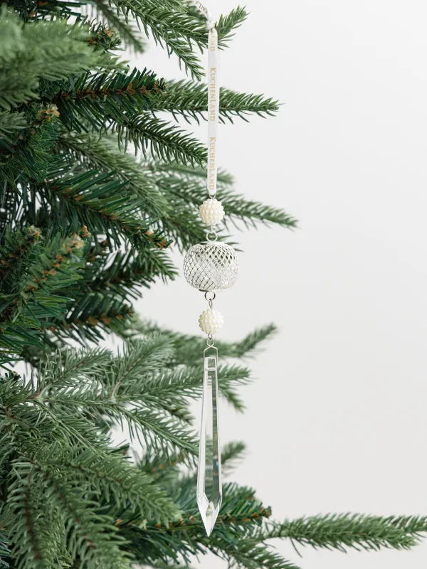 Christmas tree toy, 17 cm, glass / metal, silver-milk, Icicle, Ice crystal, image-2