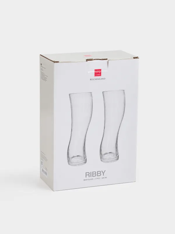 Drinking glass, 23 cm, 600 ml, 2 pcs, glass R, Bend, Ribby, image-5