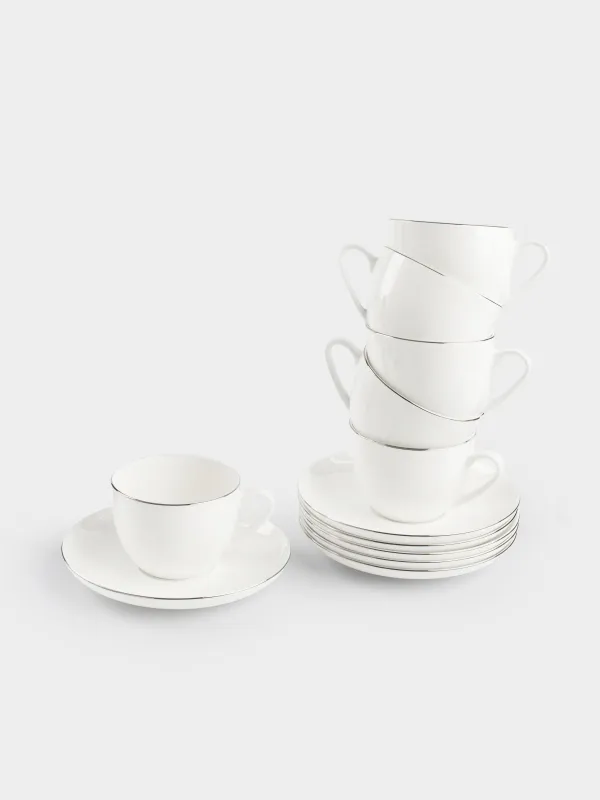 Tea pair, 6 person, 12 items, 250 ml, porcelain F, white, Ideal silver, image-1