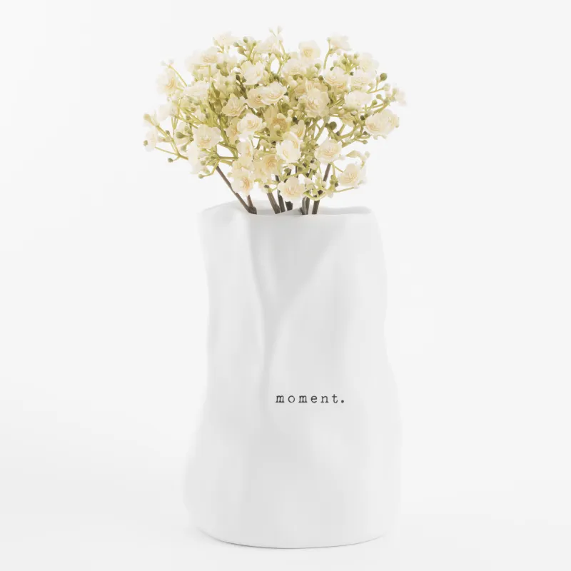 Flower vase, 20 cm, ceramic, white, Moment, Crumple font, image-6