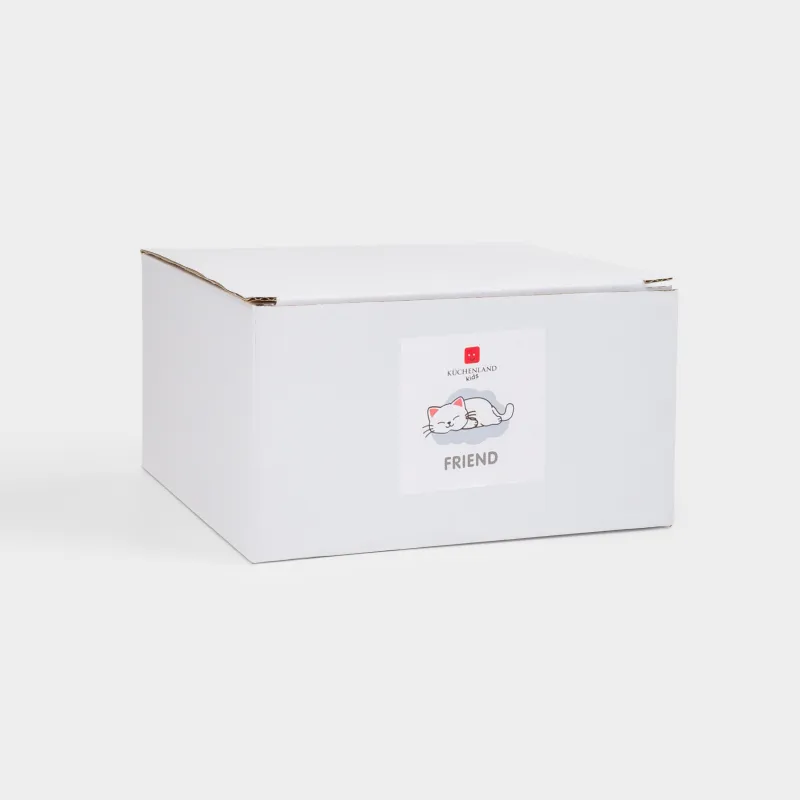 Children's soup plate, 14x6 cm, porcelain P, white-gray, kitten, Friend, image-5