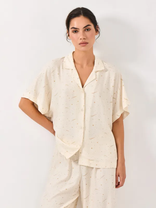 Women's shirt, homewear, size L, with short sleeves, viscose, milky, Stars, Dina, image-0