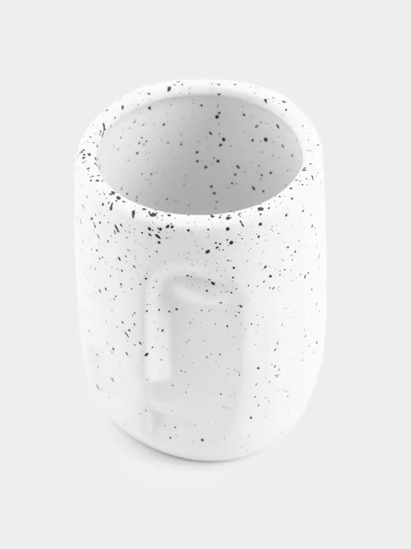 Bathroom tumbler, 11 cm, Ceramic, White, Speckled, Face, Face speckled, image-4
