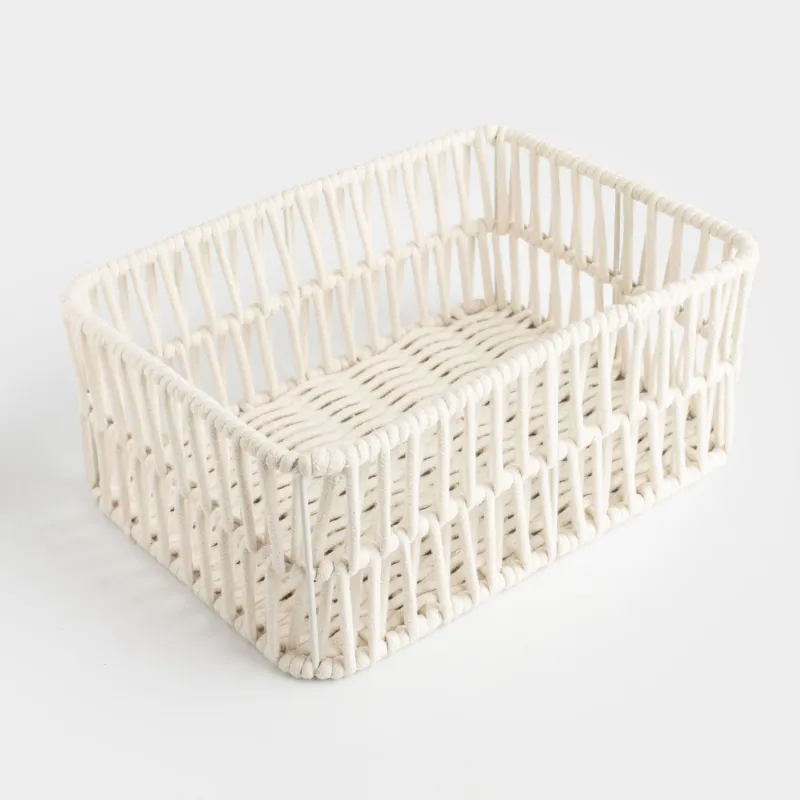 Storage basket, 28x18x11 cm, cotton / metal, rectangular, milky, Weaving, Cozy, image-1