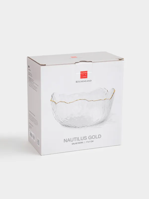 Salad bowl, 17x7 cm, 850 ml, glass, with golden edging, Nautilus gold, image-3