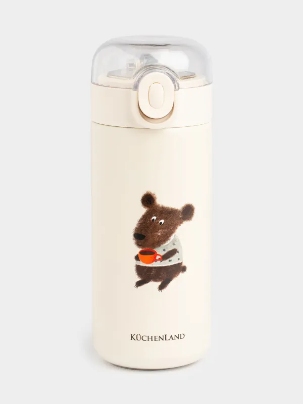Children's thermos flask, 320 ml, with tube, steel / plastic, beige, DESIGN, Cute vessel, image-0