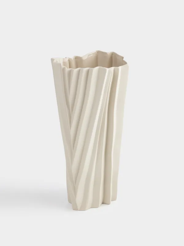 Flower vase, 35 cm, porcelain P, beige, Bends, Crumple, image-1