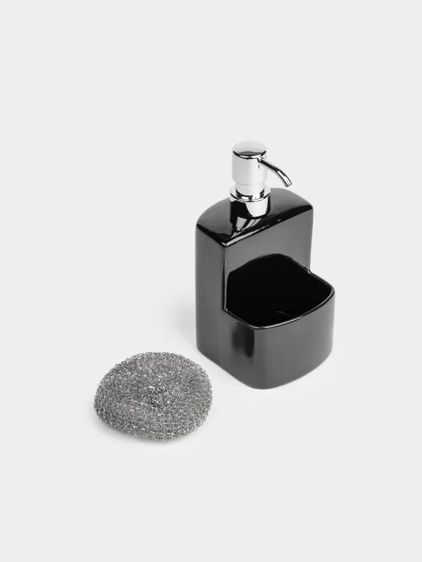 Detergent dispenser, 450 ml, organizer, with Sponge, Ceramic, black, Keeping, image-2