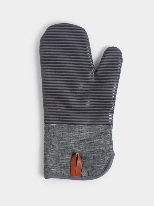 Potholder-mitt, 34x18 cm, cotton / silicone, graphite, Bakery striped, image-0