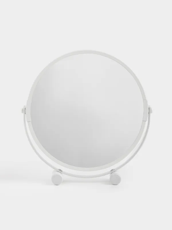 Table mirror, 19x18/15 cm, double-sided, metal, round, white, Vesta, image-2