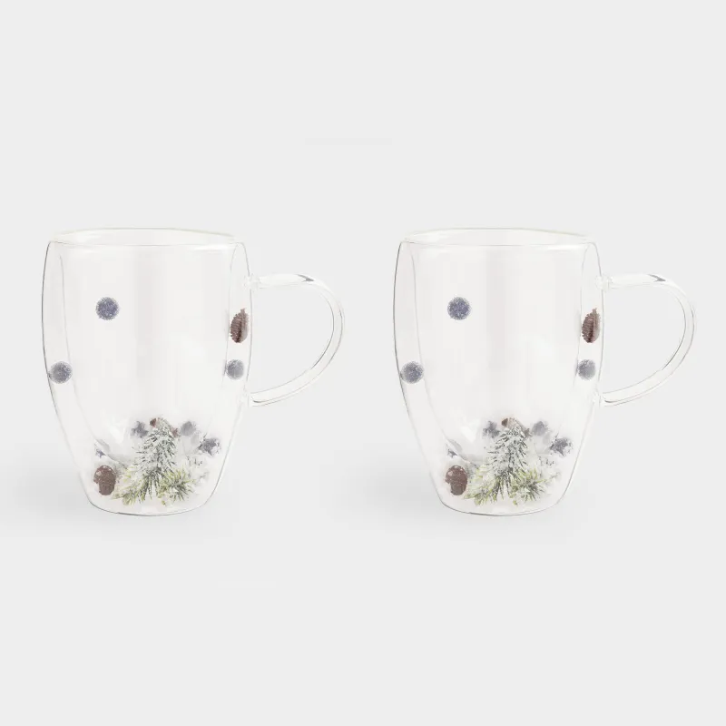 Mug, 330 ml, 2 pcs, B glass, with fir branches, cones and berries inside, Air decor, image-1