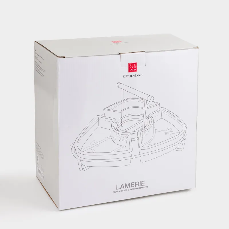 Snack set, 28x15 cm, 3 compartments, with handle, glass / steel, Lamerie, image-5