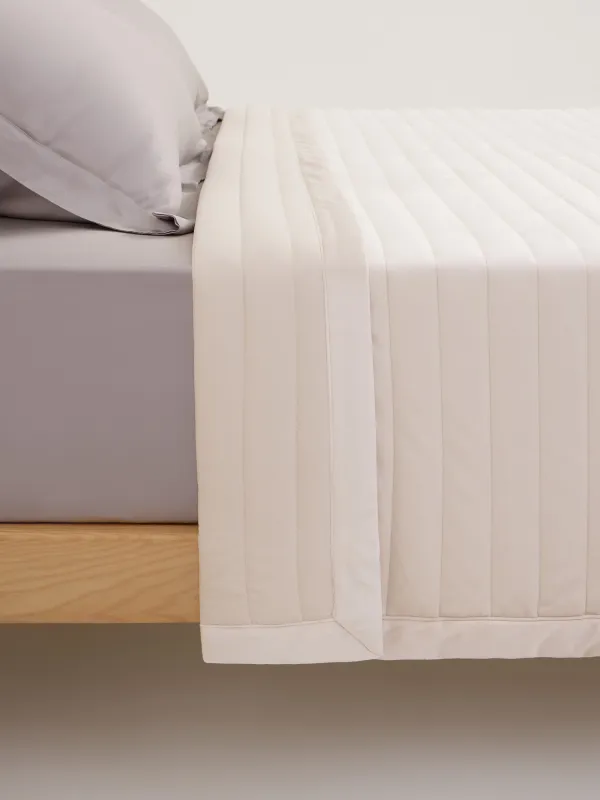 Bedspread, 220x240 cm, quilted, velvet/microfiber, beige, Stripes, Stitch velvet, image-1