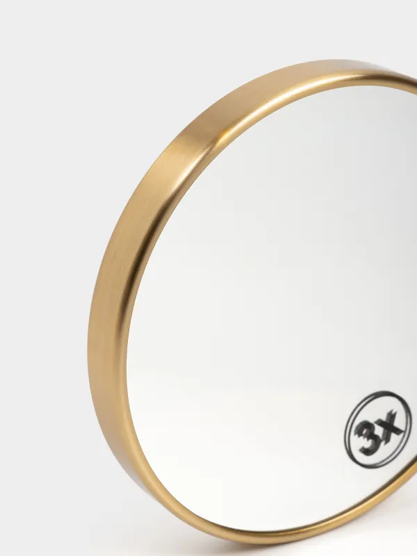 Hanging mirror, 15/14 cm, magnifying, with suction cups, metal, round, golden, Freya, image-2