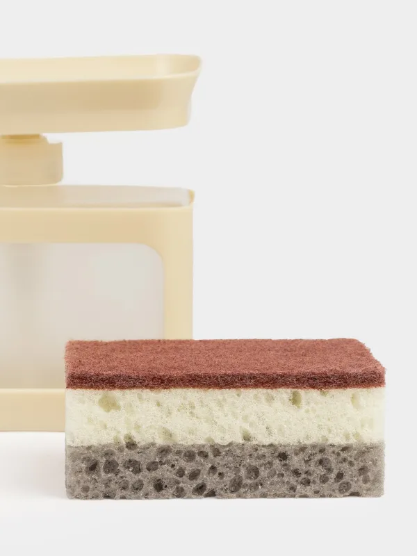 Detergent dispenser, 680 ml, with sponge, Platform, plastic, milky, Keeping, image-3