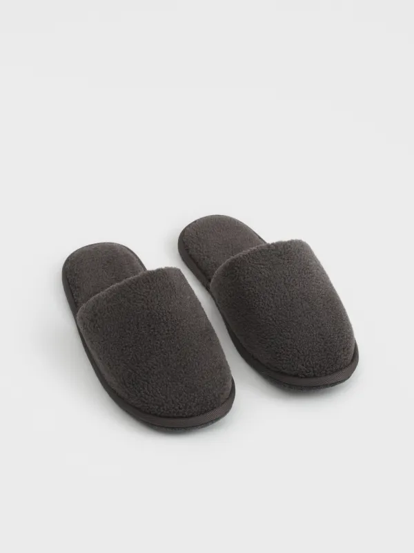 Men's slippers, homewear, size 40-41, faux fur, dark grey, Plush, image-4