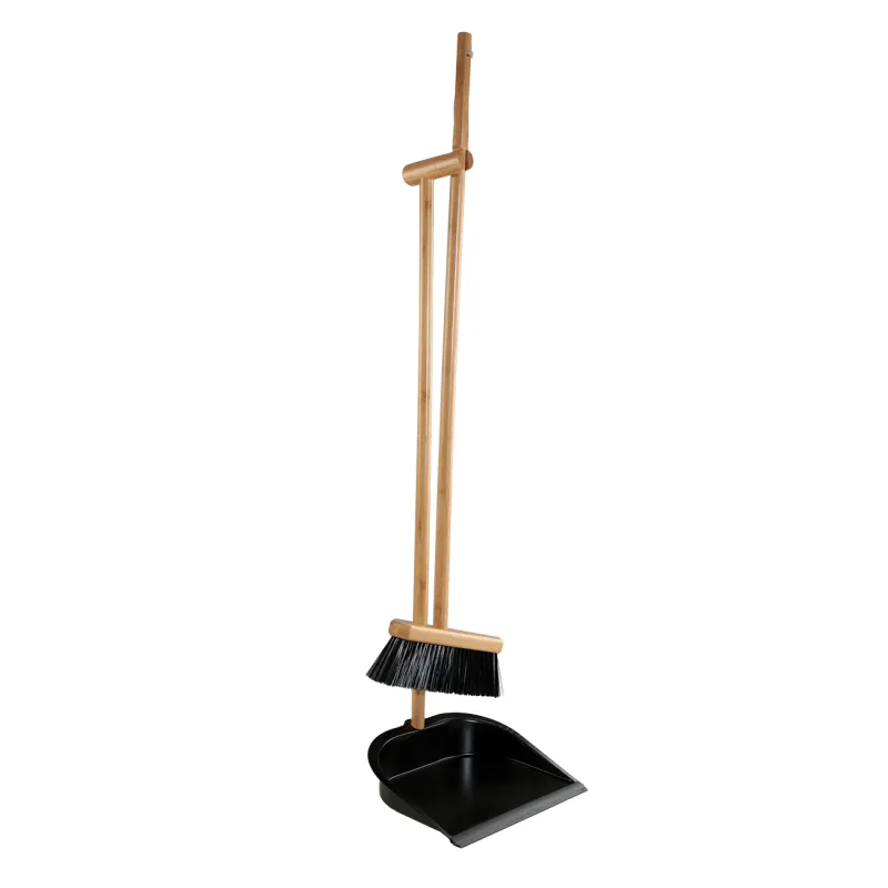 Garbage brush, with dustpan, 93 cm, plastic / bamboo / steel, black, Black clean