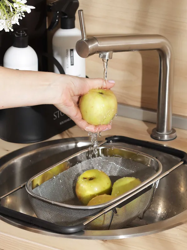 Colander, 27 / 40x18 cm, on the sink, sliding, steel / PVC, black, Tammy, image-5