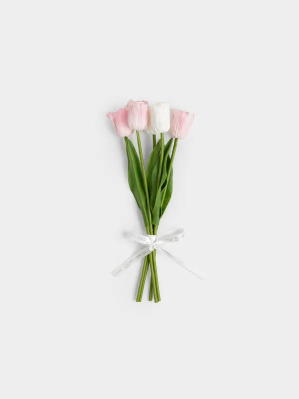 Artificial bouquet, 34 cm, PVC/metal, White and pink tulips, Tulip garden, image-0