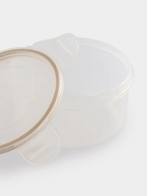 Container, 400 ml, with clips, plastic / silicone, round, beige, Roomy clip, image-2