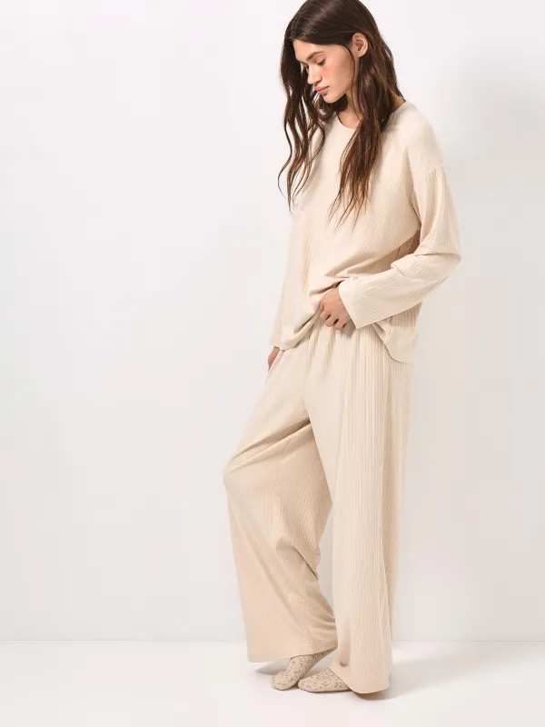 Women's trousers, homewear, size L, viscose/spandex, sand, Camaria, image-2