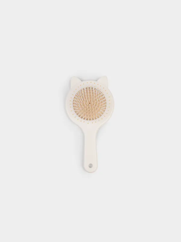 Hair massage comb, 19 cm, for children, plastic / rubber, Beige, Cat, Cat, image-0