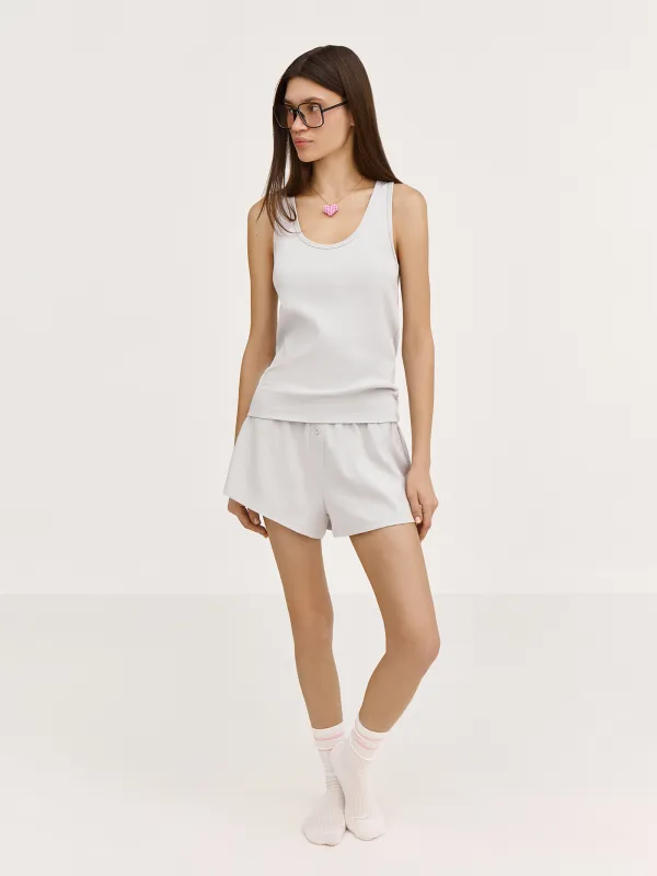 Women's two-piece set, homewear, size S, with shorts, cotton / elastane, light gray, Katniss, image-1