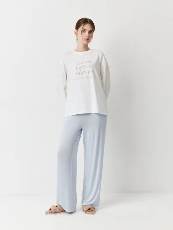 Women's long sleeve, homewear, size L, cotton / polyester / elastane, milky, Lettering, Ankina, image-2