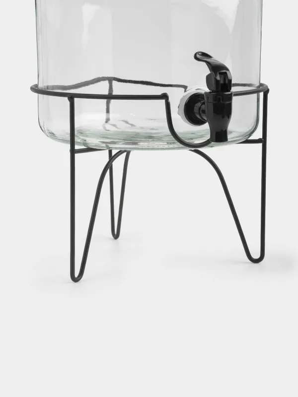 Beverage dispenser, 5,2 l, on stand, glass / metal, black, Loft, image-3