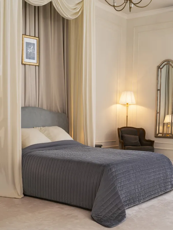 Bedspread, 220x240 cm, quilted, velvet/microfiber, grey, Stitch velvet, image-7