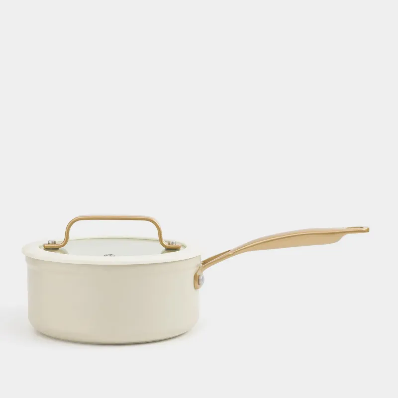 Saucepan, 16 cm, 1.3 l, with lid, coated, aluminum, milky, Piatto gold