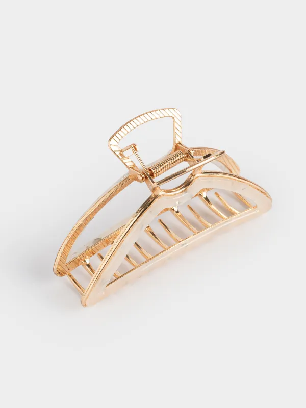 Hair clip, 10 cm, acrylic / metal, gold, Crab, Glam, image-2