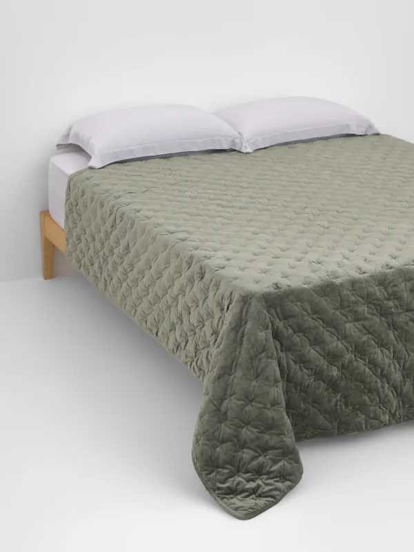 Bedspread, 220x240 cm, quilted, velvet/microfiber, green, Lines, Stitch velvet, image-0