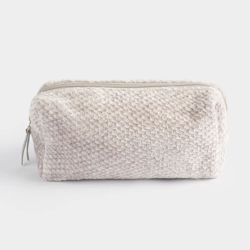 Cosmetic bag, 20x10 cm, chenille / lurex, beige, Chenill