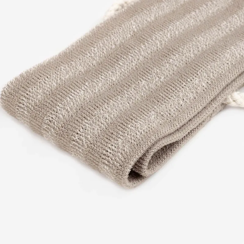 Washcloth-tape for washing the body, 70x10 cm, exfoliating, with handles, polyethylene, beige, Showy, image-4