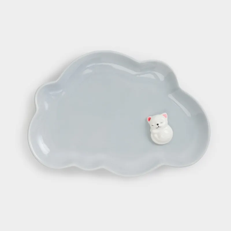 Children's snack plate, 23x16 cm, porcelain P, gray, curly, kitten, friend