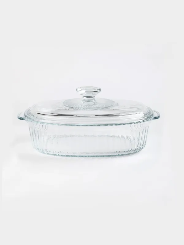 Baking dish, 27x19 cm, 1.8 L, with lid, glass T, Oval, Cook ribbed, image-0