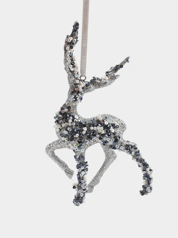 Christmas tree toy, 15 cm, foam/plastic, silver, Deer, Figure sparkle, image-0